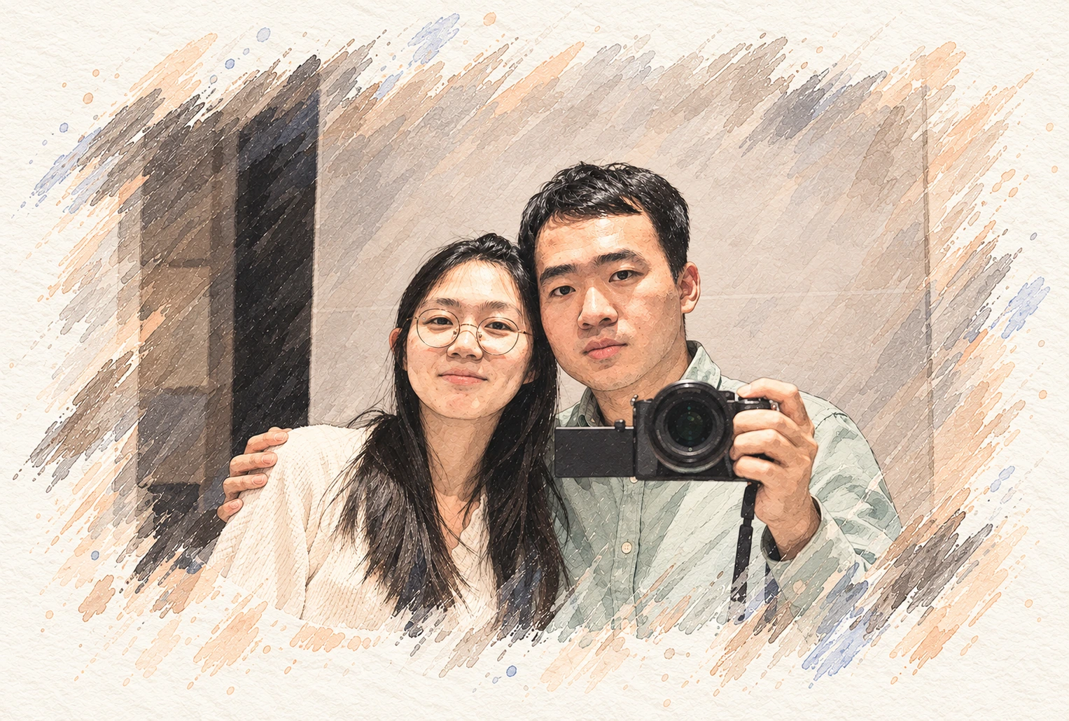日常对镜自拍插画